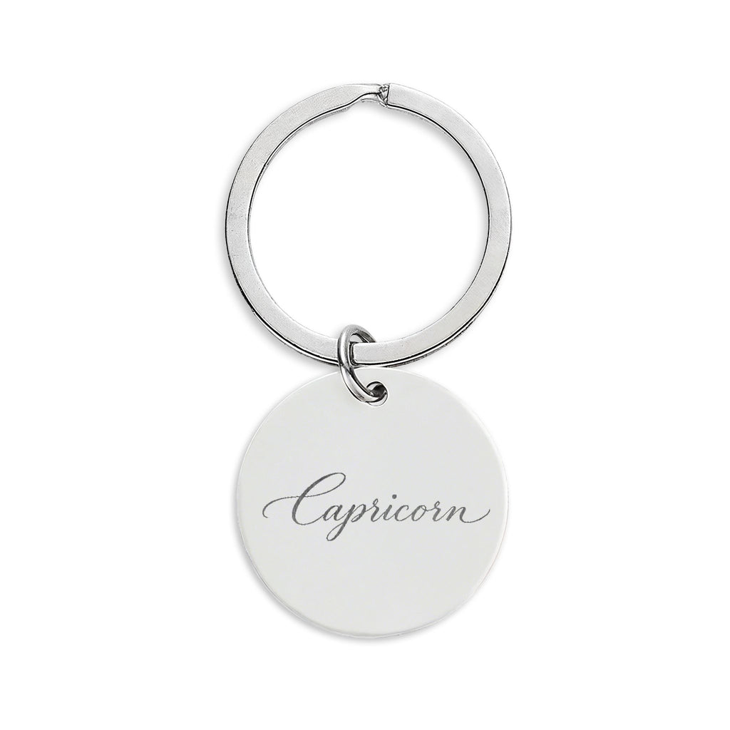 Capricorn Engraved Stainless Steel Round Keychain