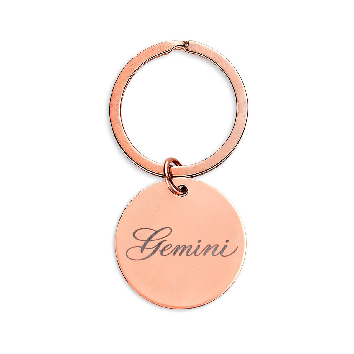Gemini Engraved Stainless Steel Round Keychain