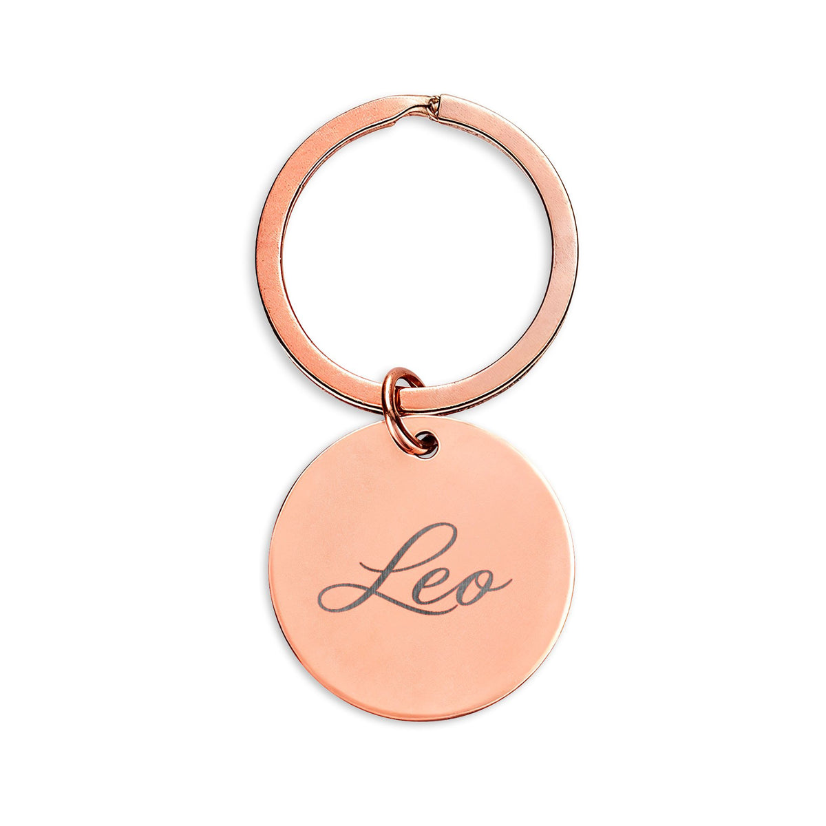 Leo Engraved Stainless Steel Round Keychain