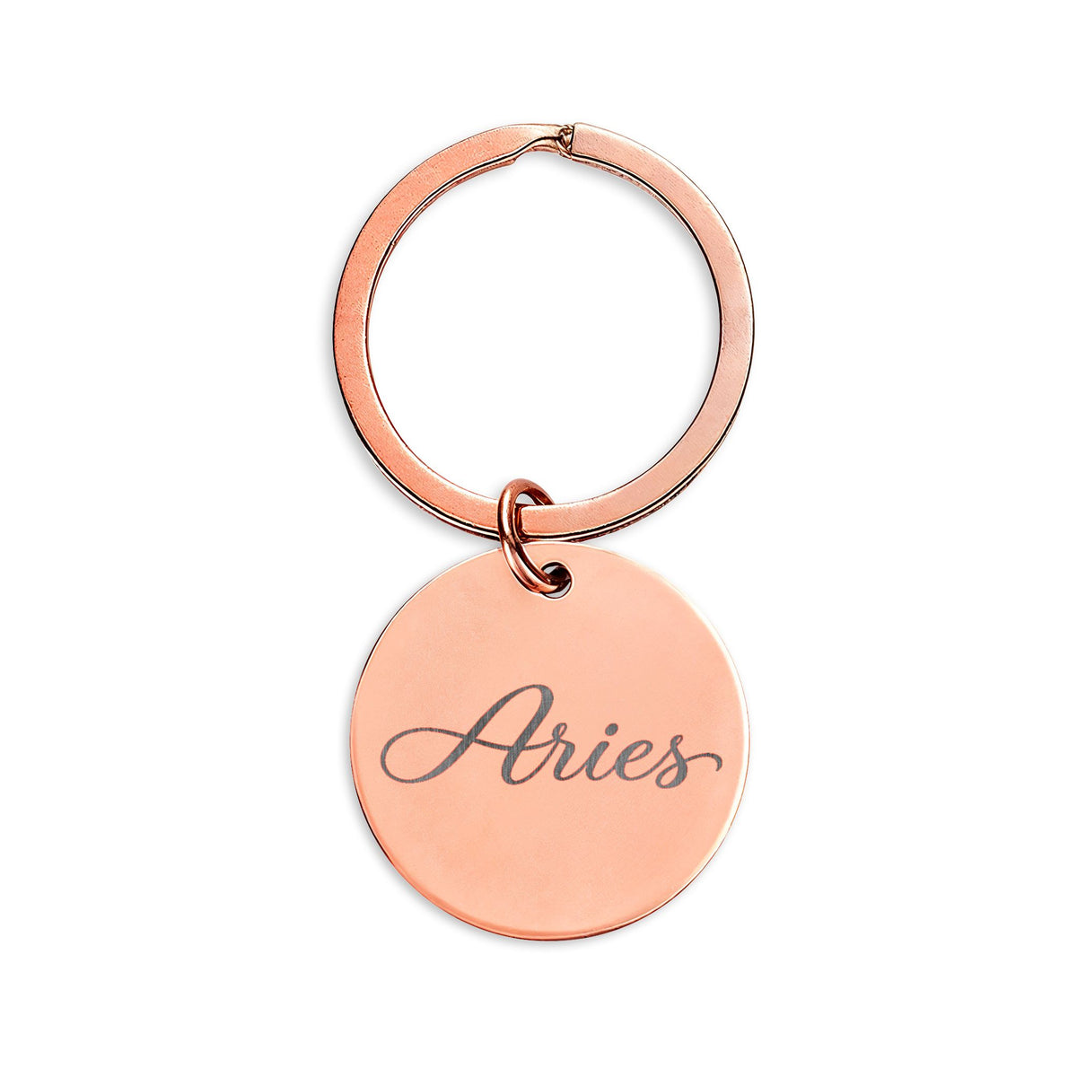 Aries Engraved Stainless Steel Round Keychain