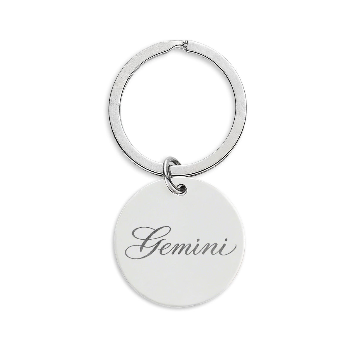 Gemini Engraved Stainless Steel Round Keychain