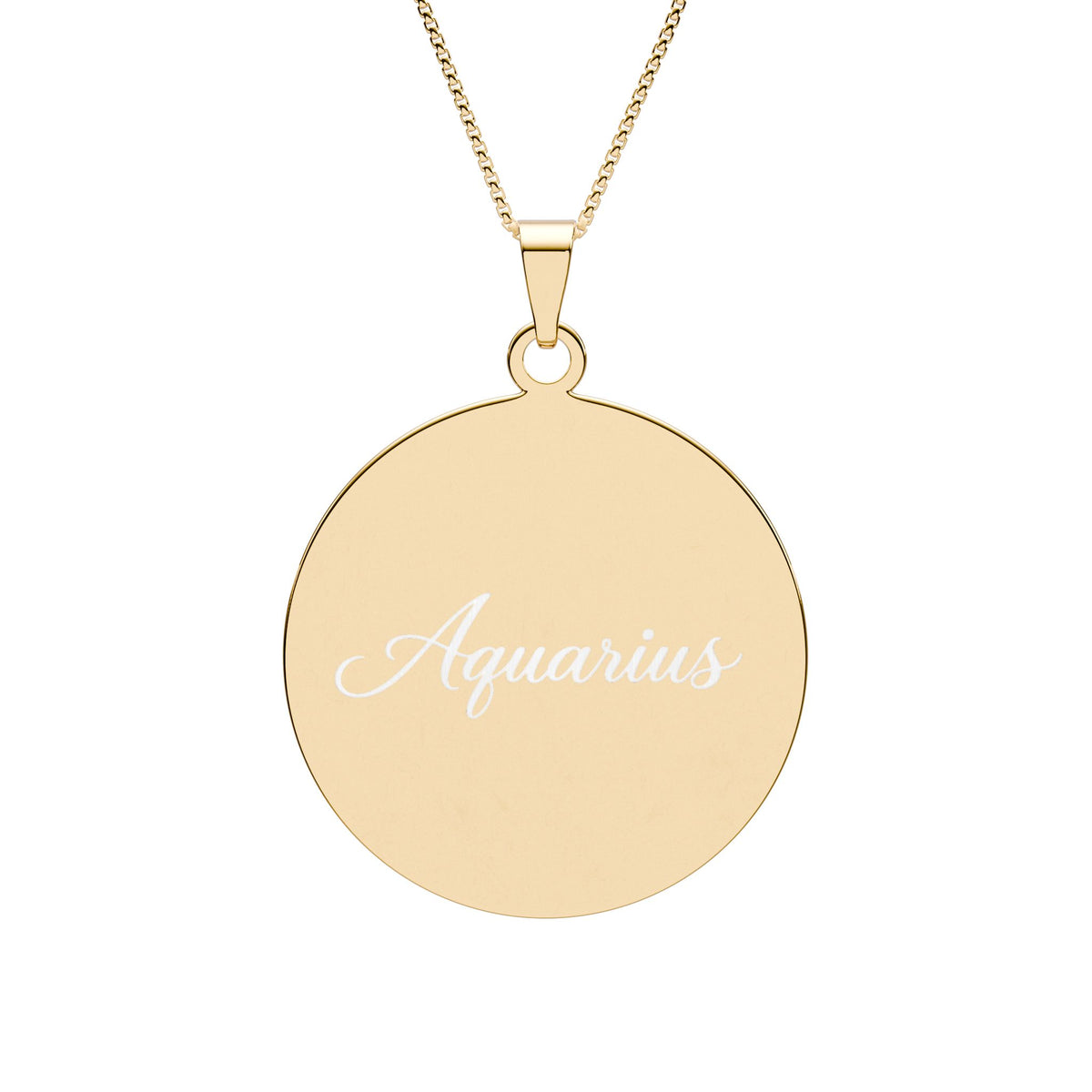 Aquarius Zodiac Pendant — Round Border Necklace