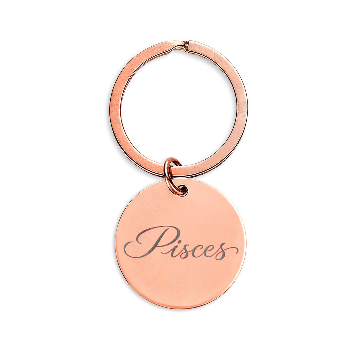 Pisces Engraved Stainless Steel Round Keychain