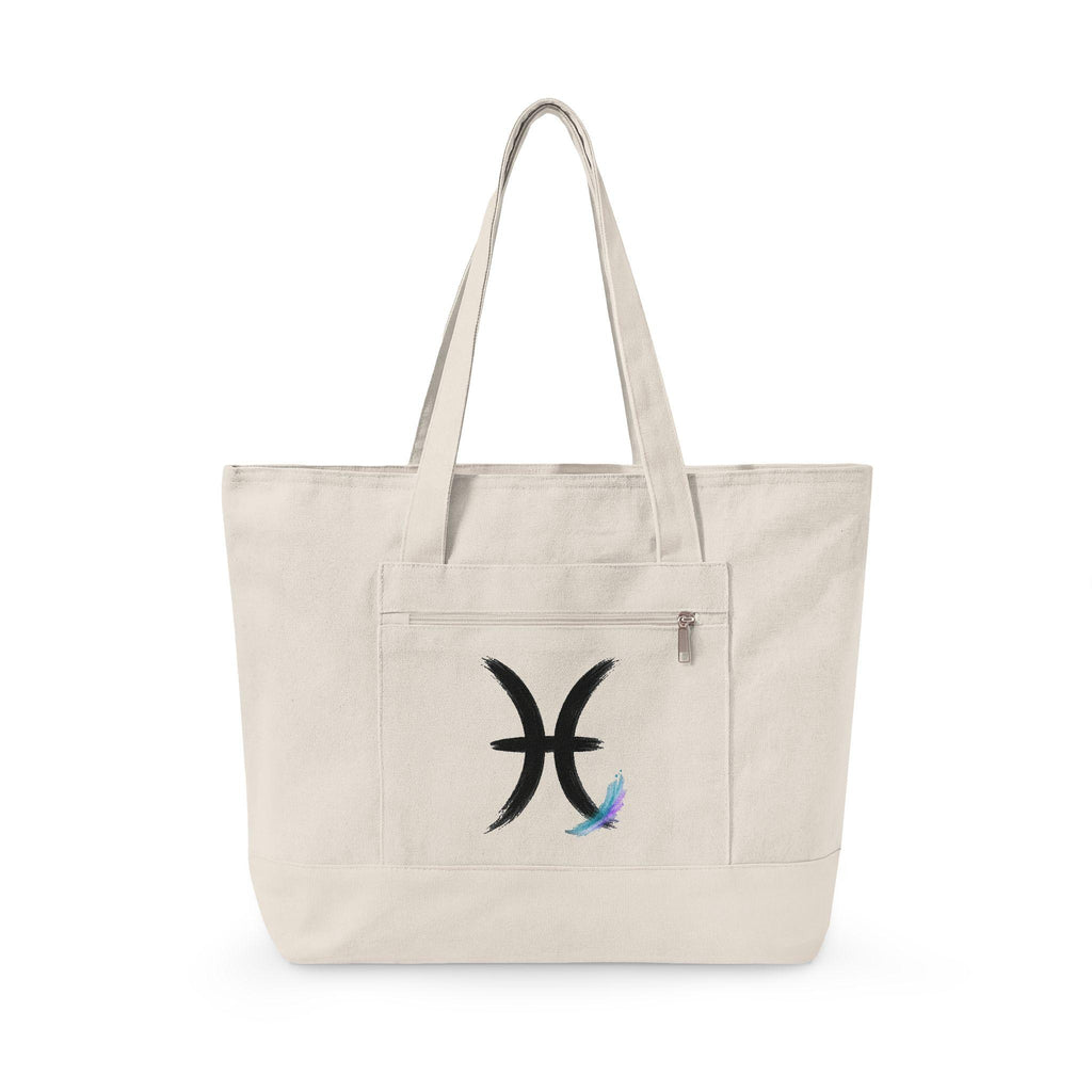 Pisces Zodiac Symbol Zippered Canvas Tote | Astrology Fish Horoscope