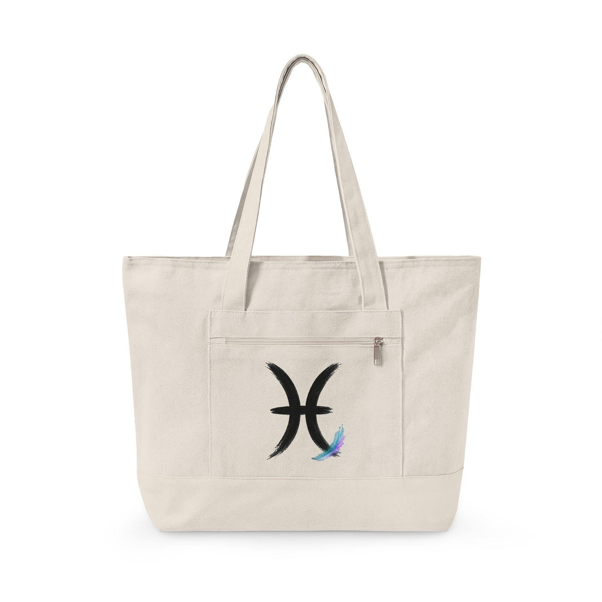 Pisces Zodiac Symbol Zippered Canvas Tote | Astrology Fish Horoscope