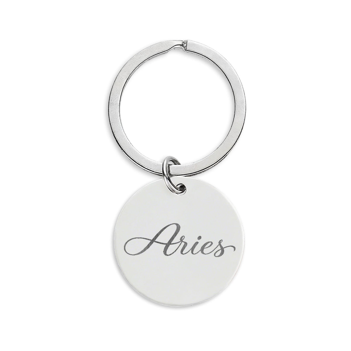 Aries Engraved Stainless Steel Round Keychain