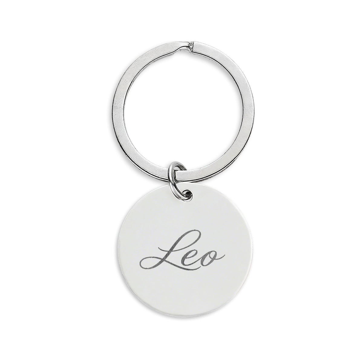 Leo Engraved Stainless Steel Round Keychain