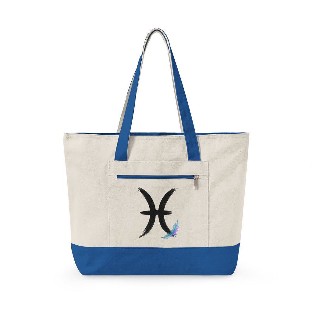 Pisces Zodiac Symbol Zippered Canvas Tote | Astrology Fish Horoscope