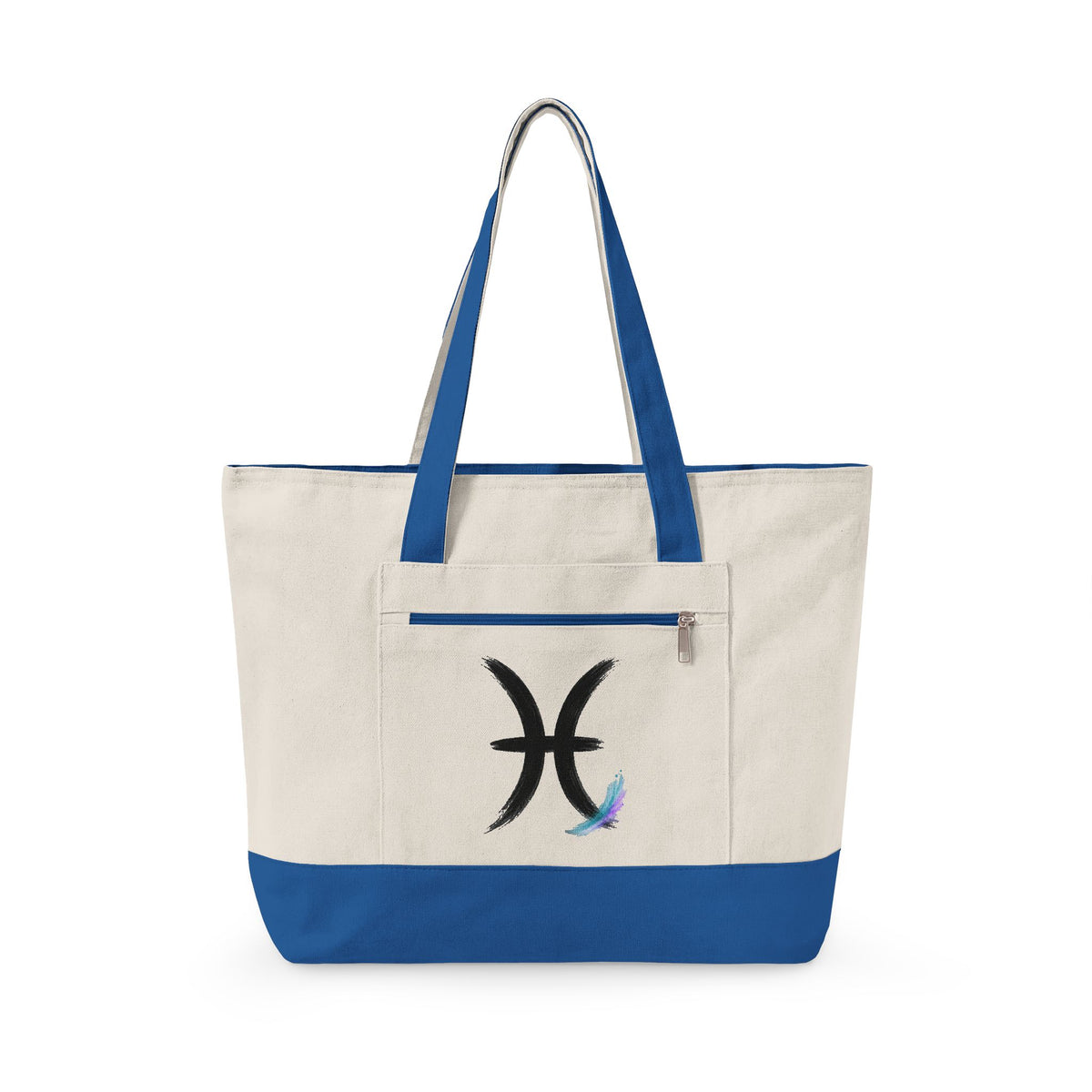 Pisces Zodiac Symbol Zippered Canvas Tote | Astrology Fish Horoscope