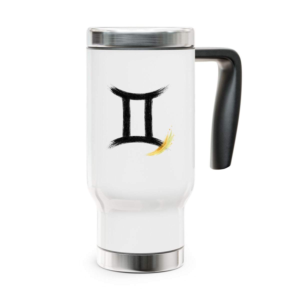 Gemini Zodiac symbol travel mug | Stainless steel 14oz handled tumbler