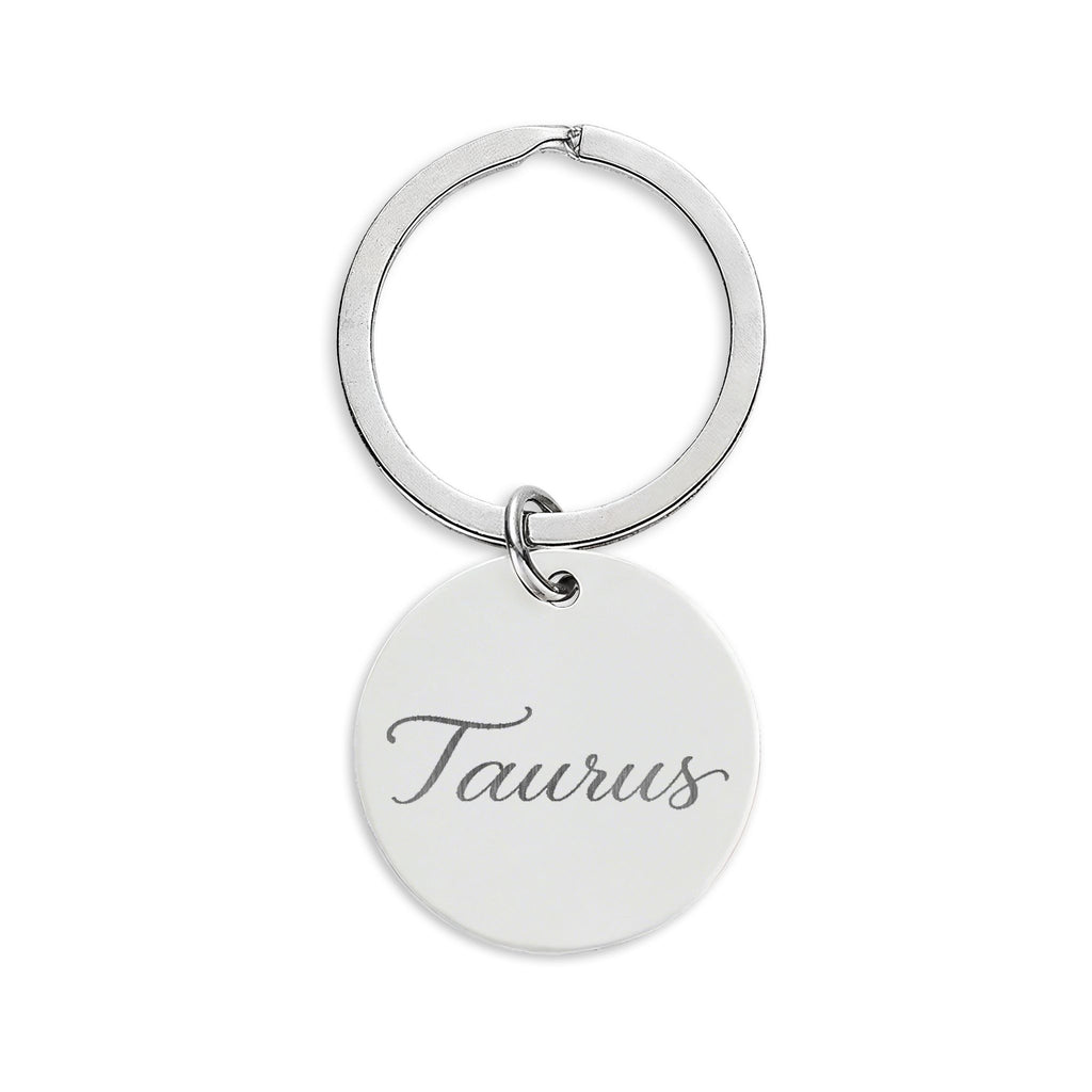 Taurus Engraved Stainless Steel Round Keychain