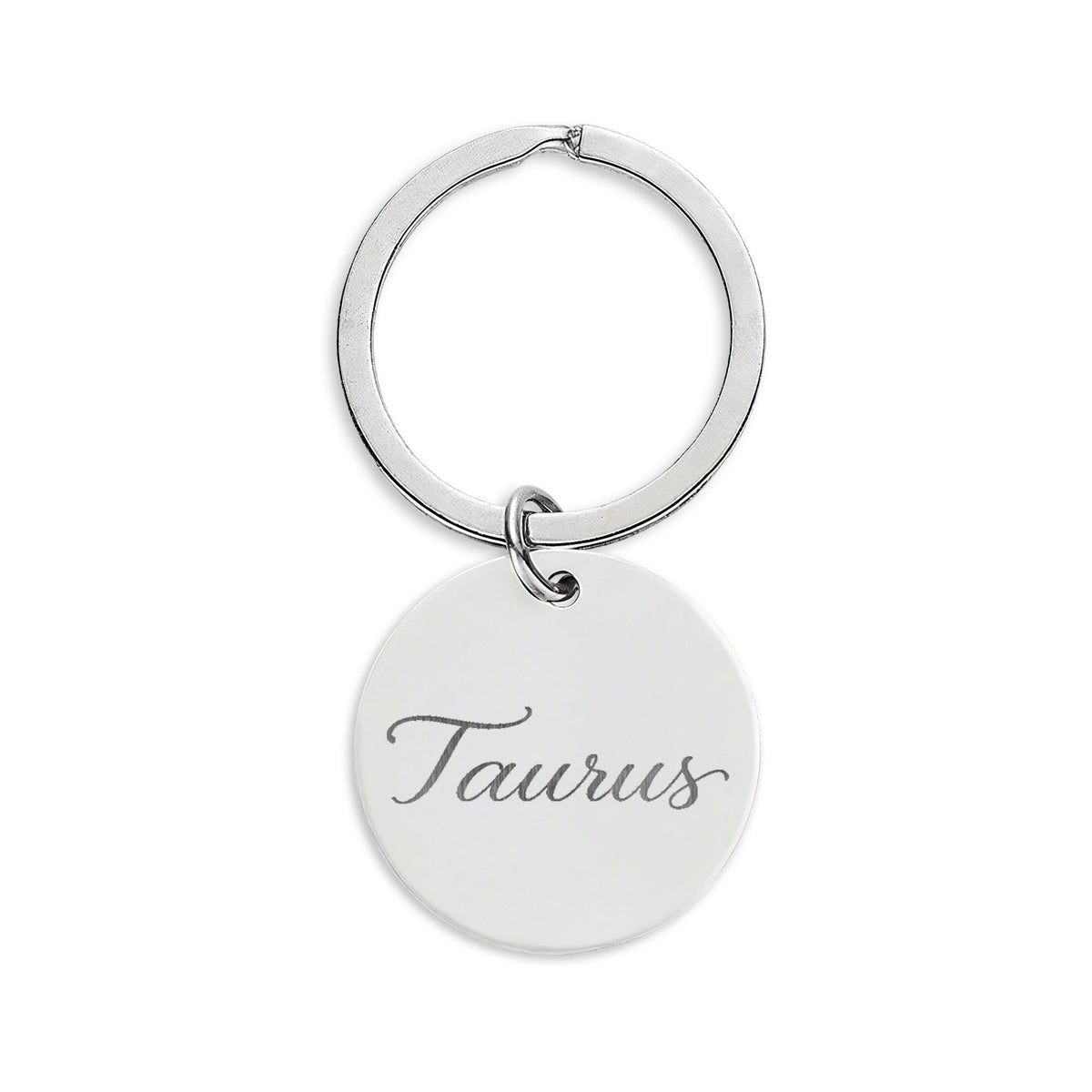 Taurus Engraved Stainless Steel Round Keychain