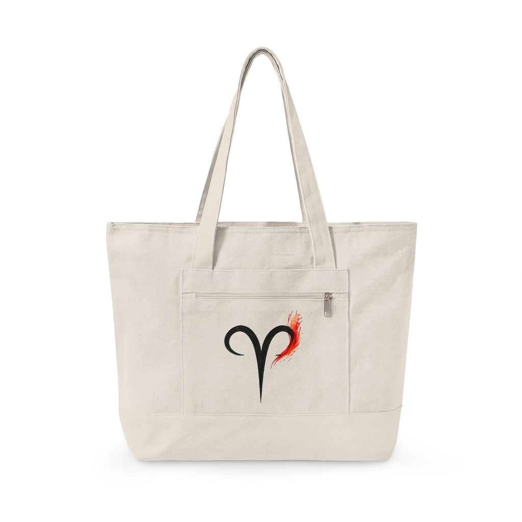 Aries Flame Zodiac symbol Zippered Canvas Tote | Astrology Tote Bag
