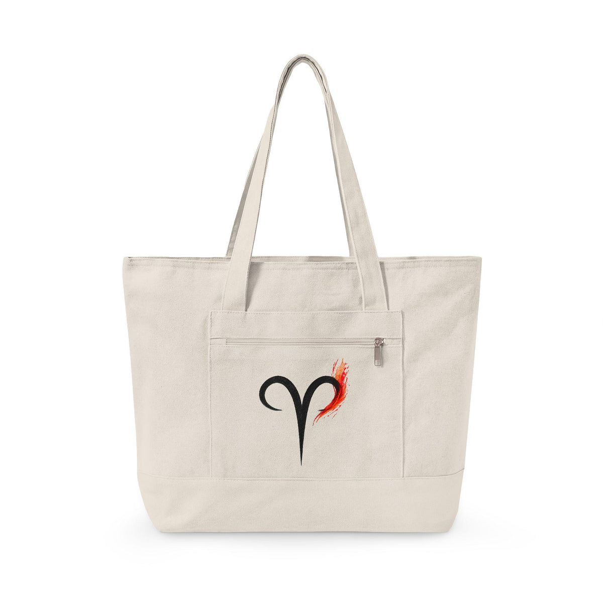 Aries Flame Zodiac symbol Zippered Canvas Tote | Astrology Tote Bag