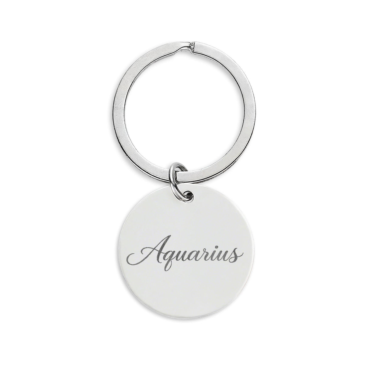 Aquarius Engraved Stainless Steel Round Keychain