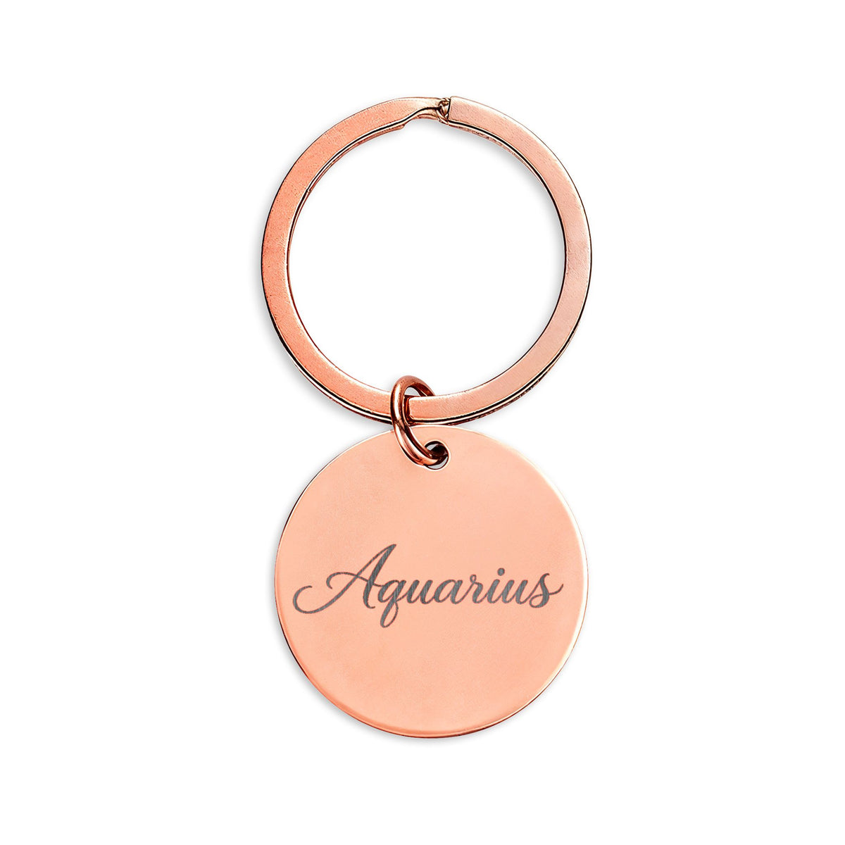 Aquarius Engraved Stainless Steel Round Keychain