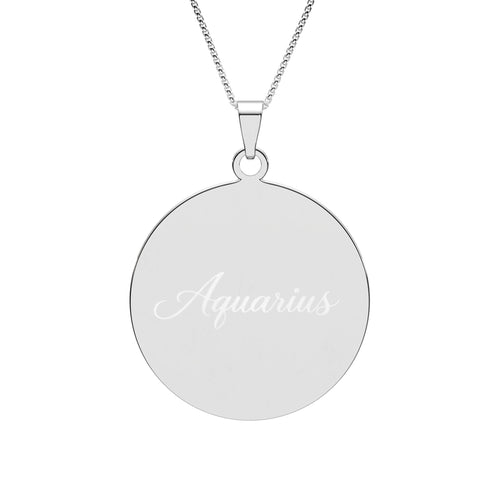 Aquarius Zodiac Pendant — Round Border Necklace