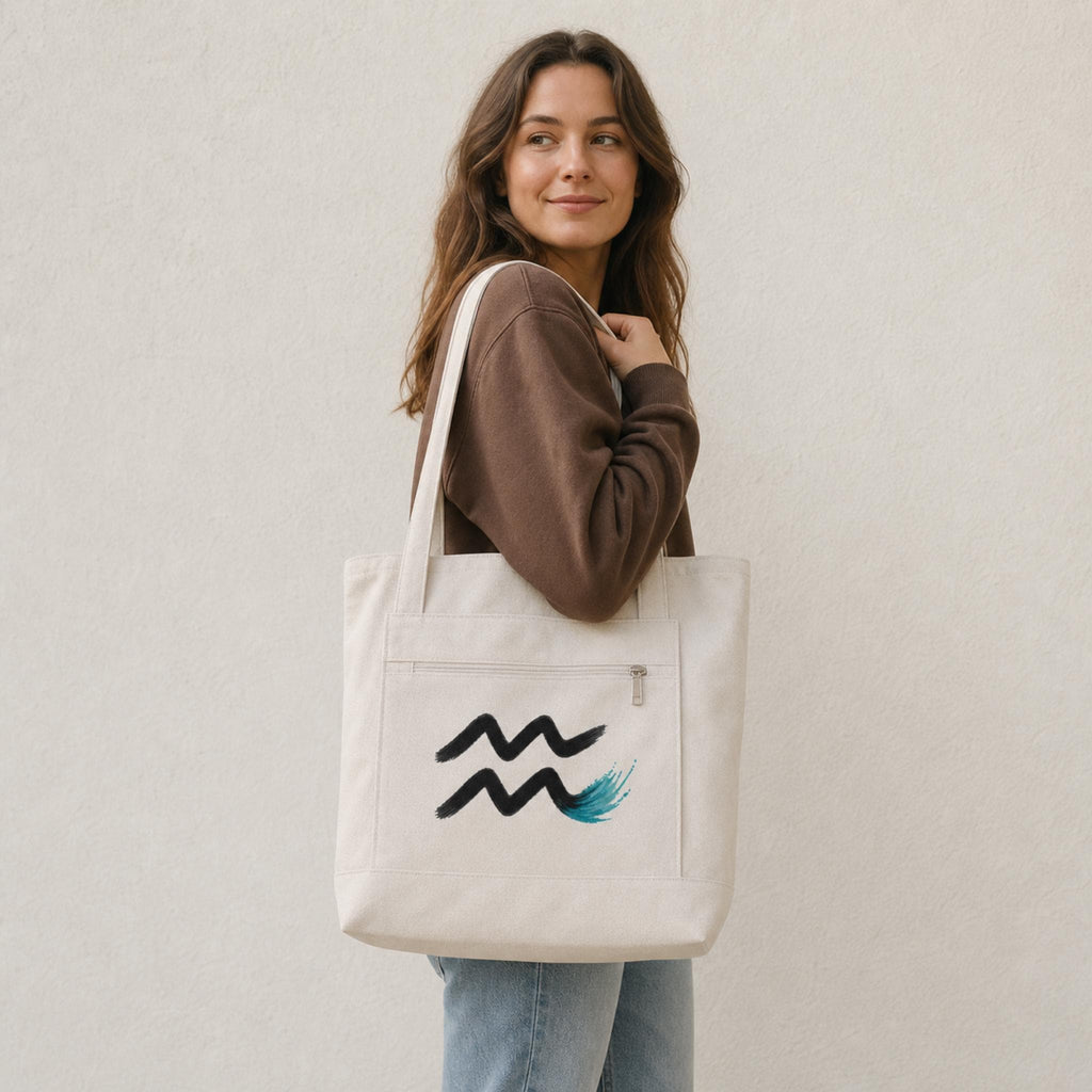 Aquarius Wave Zodiac symbol Zippered Canvas Tote | Astrology Water-bearer