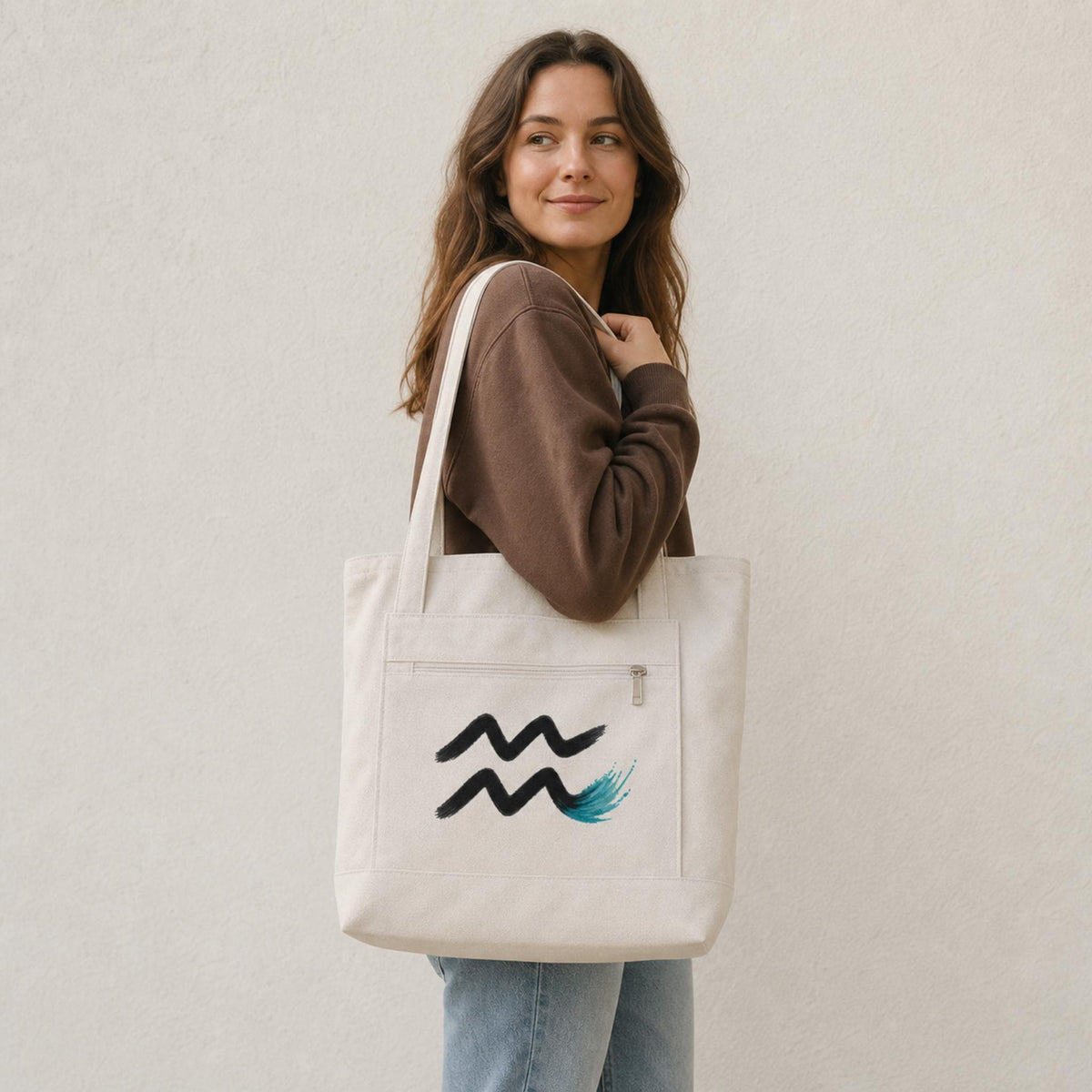 Aquarius Wave Zodiac symbol Zippered Canvas Tote | Astrology Water-bearer
