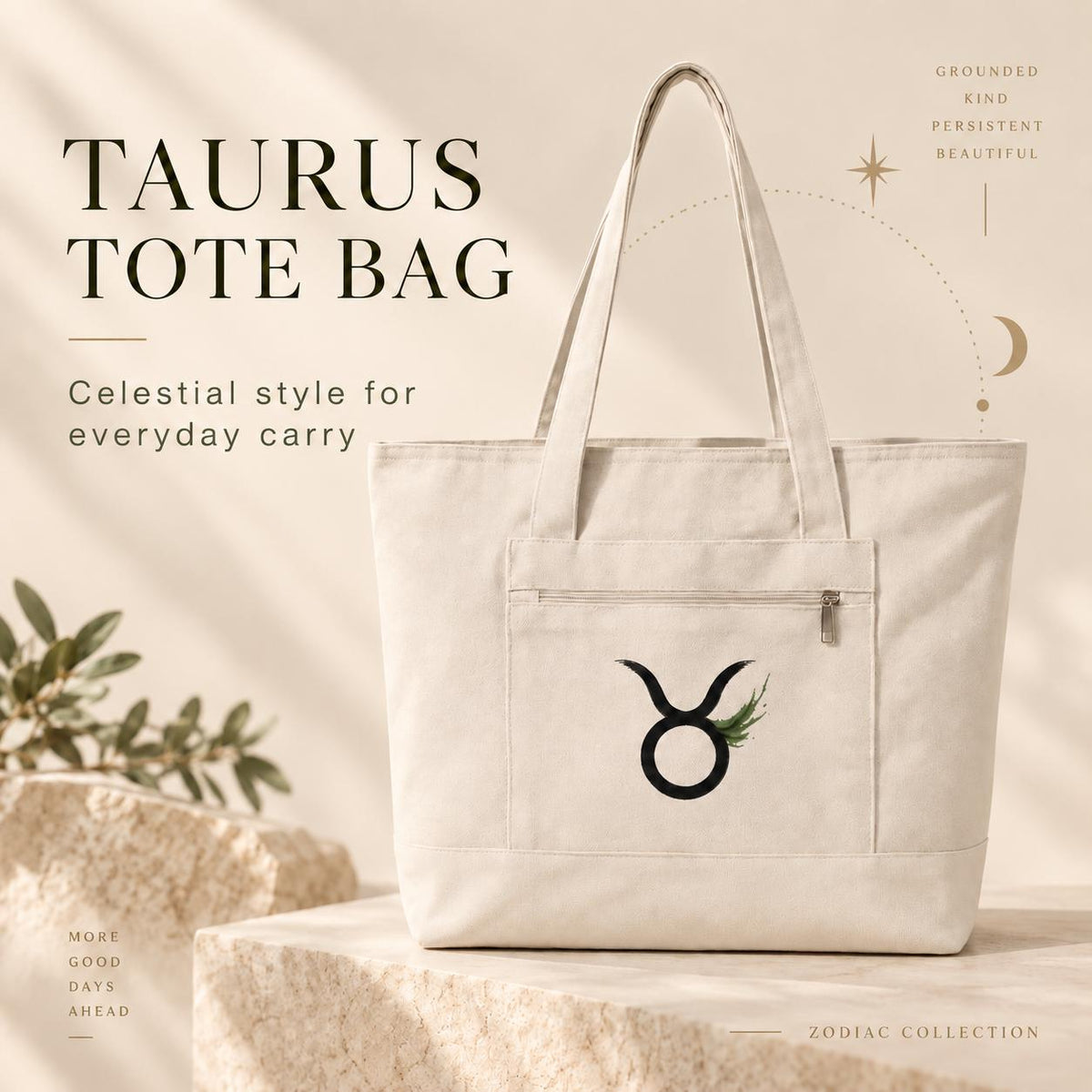 Taurus Zodiac Glyph Tote | Canvas Zippered Tote, Astrology Symbol